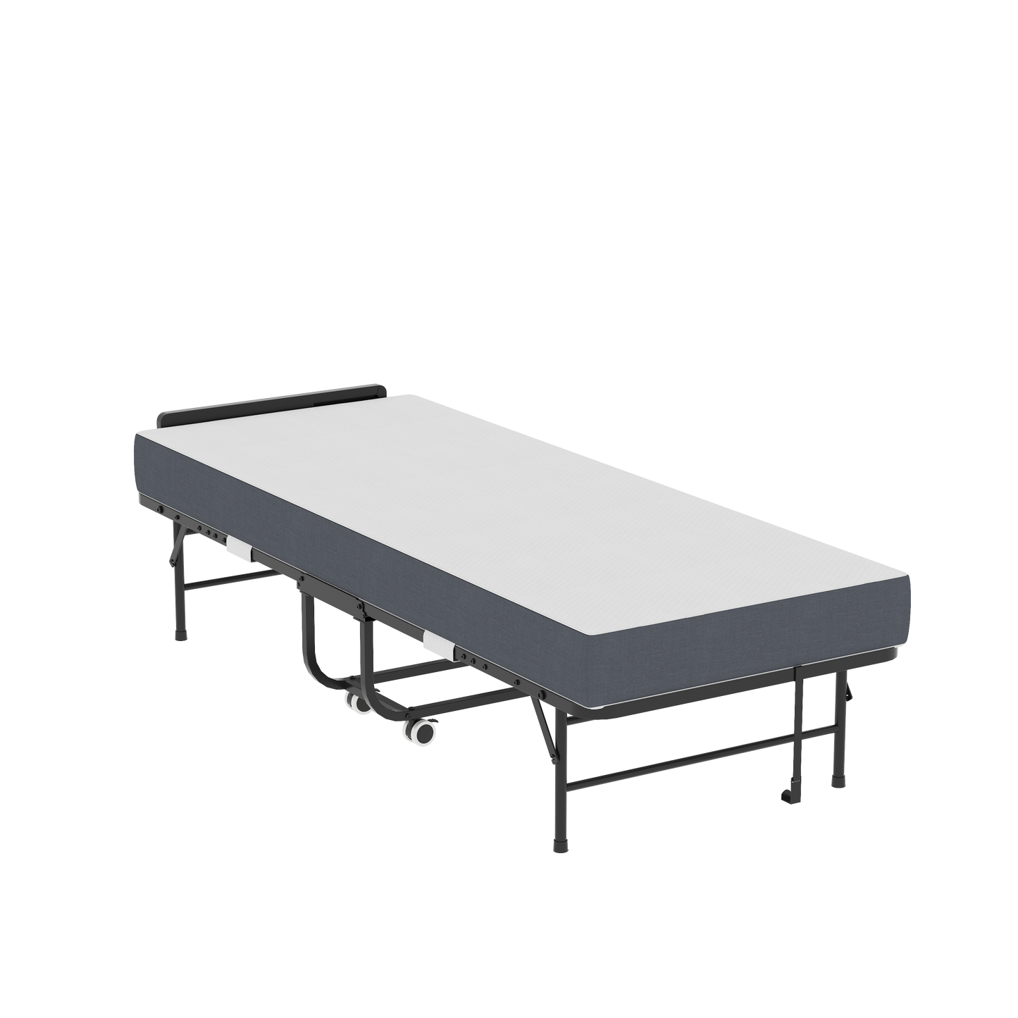VIYET 75" Folding Rollaway Guest Bed with Adjustable Headboard, 5" Memory Foam Mattress, 450LBS Metal Frame Portable Twin Cot on Wheels