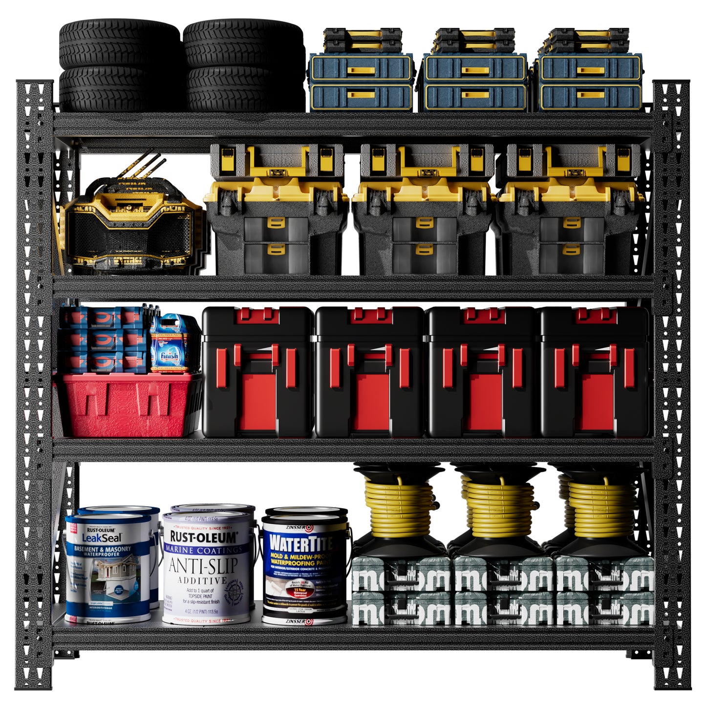 VIYET 4-Shelf Heavy Duty Metal Garage Shelving, 5000 LBS Capacity Adjustable Industrial Storage Unit, 63"H×67"W×23.7", Open Rack for Warehouse Gym, Black