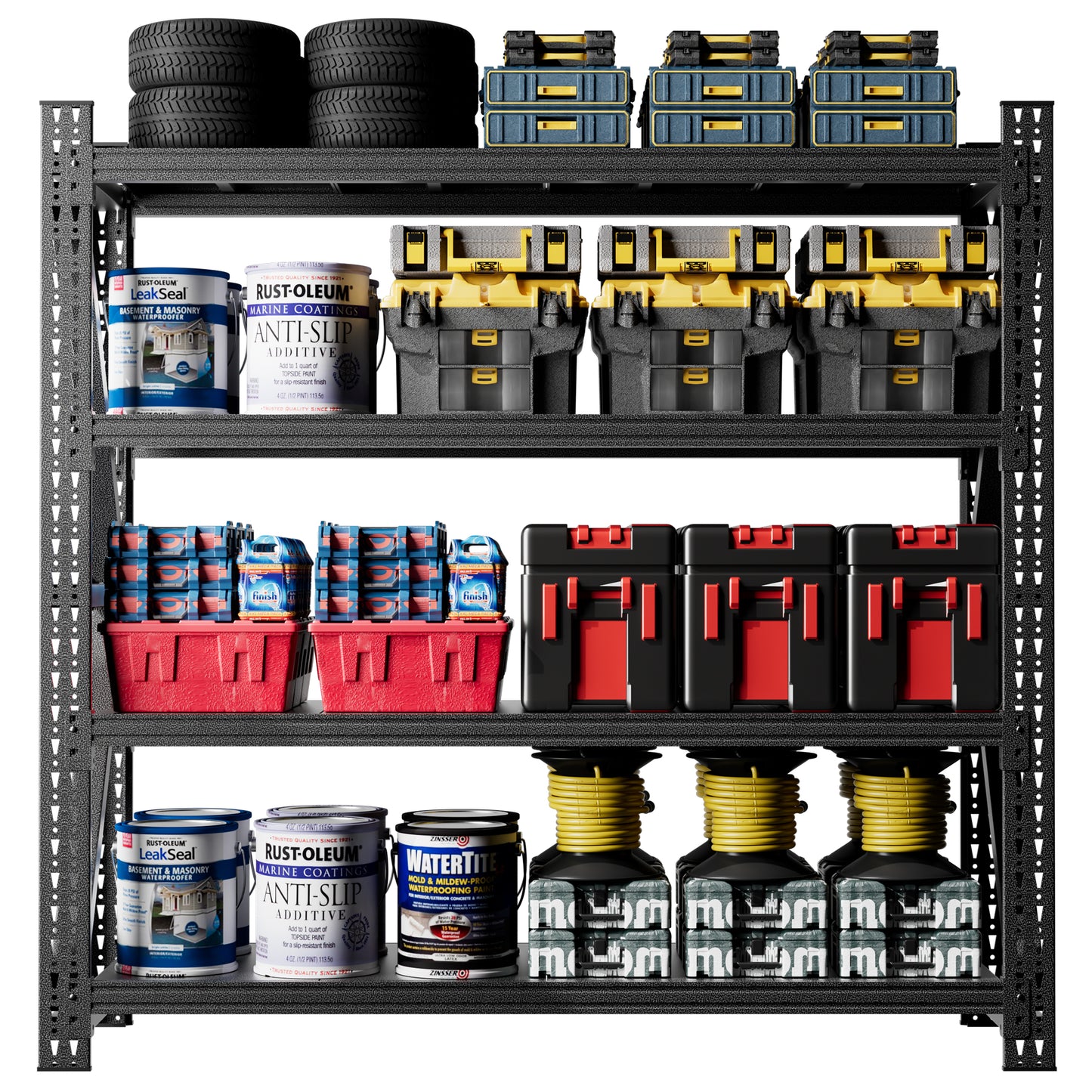VIYET 69"H 5000LBS Industrial Shelving, 4-Tier Adjustable Heavy Duty Metal Garage Rack, Black for Warehouse Gym