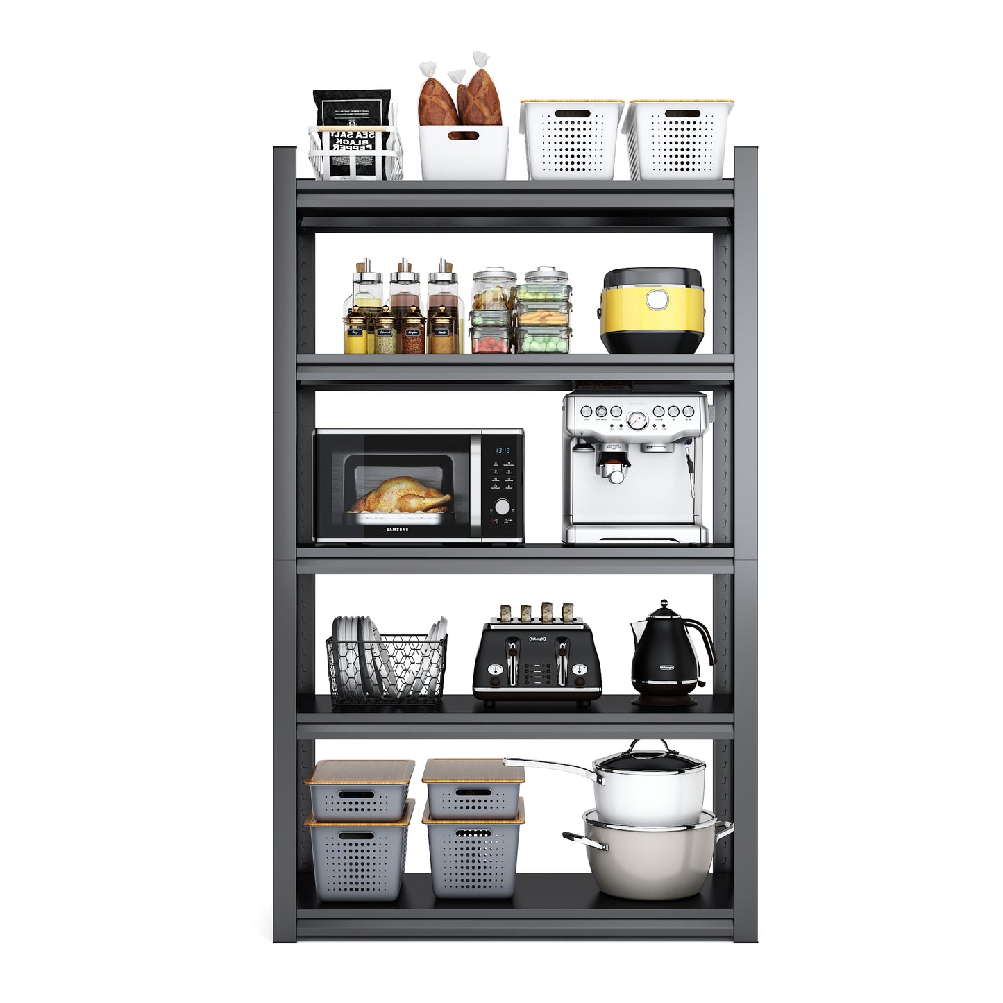 VIYET 63" 5-Tier Heavy-Duty Metal Storage Shelves - 2000lbs Capacity Adjustable Shelving Unit for Garage, Kitchen & Pantry, Black