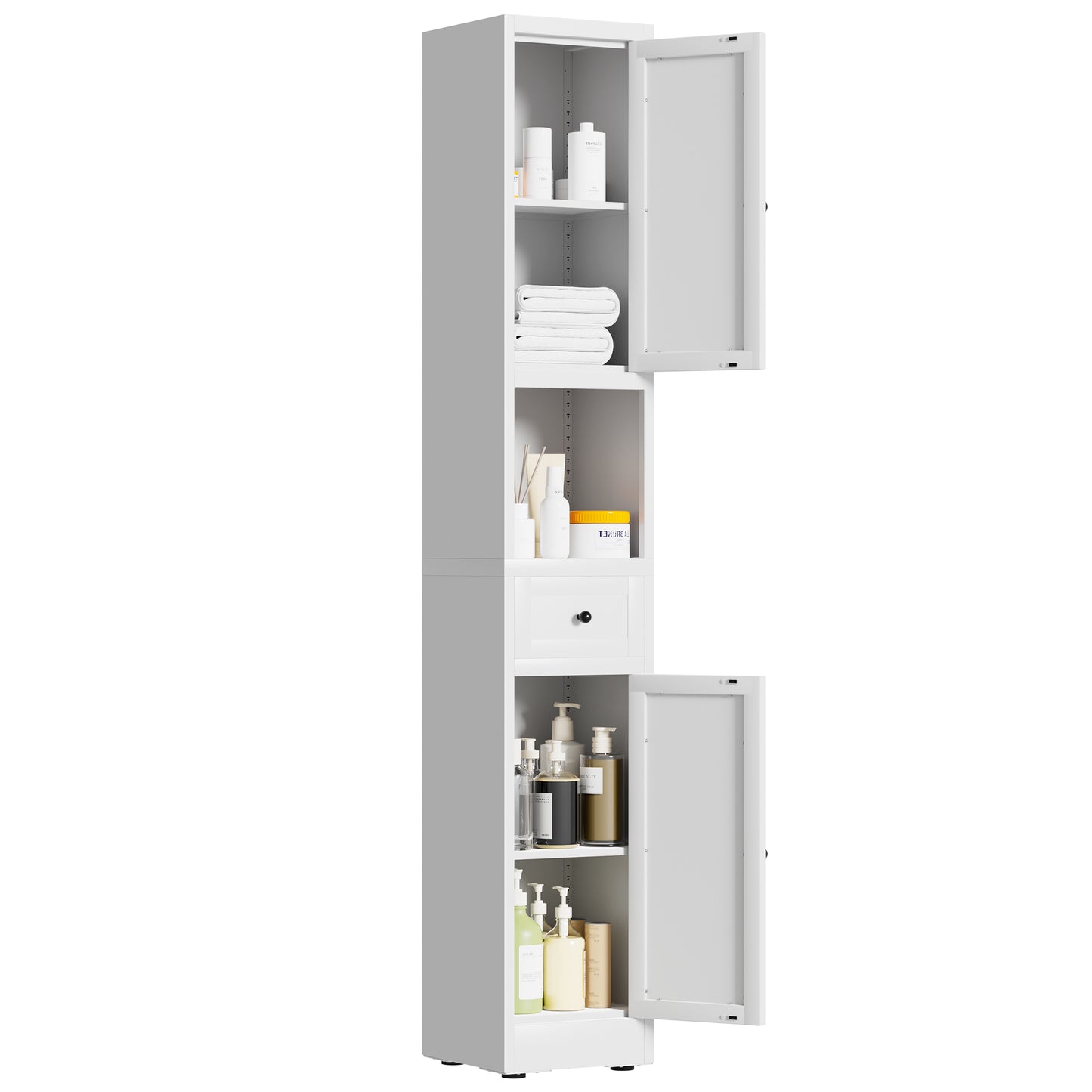 VIYET 71" Tall Bathroom Storage Cabinet, Narrow Metal Linen Cabinet with 2 Doors, Adjustable Shelves, Freestanding Storage Organizer