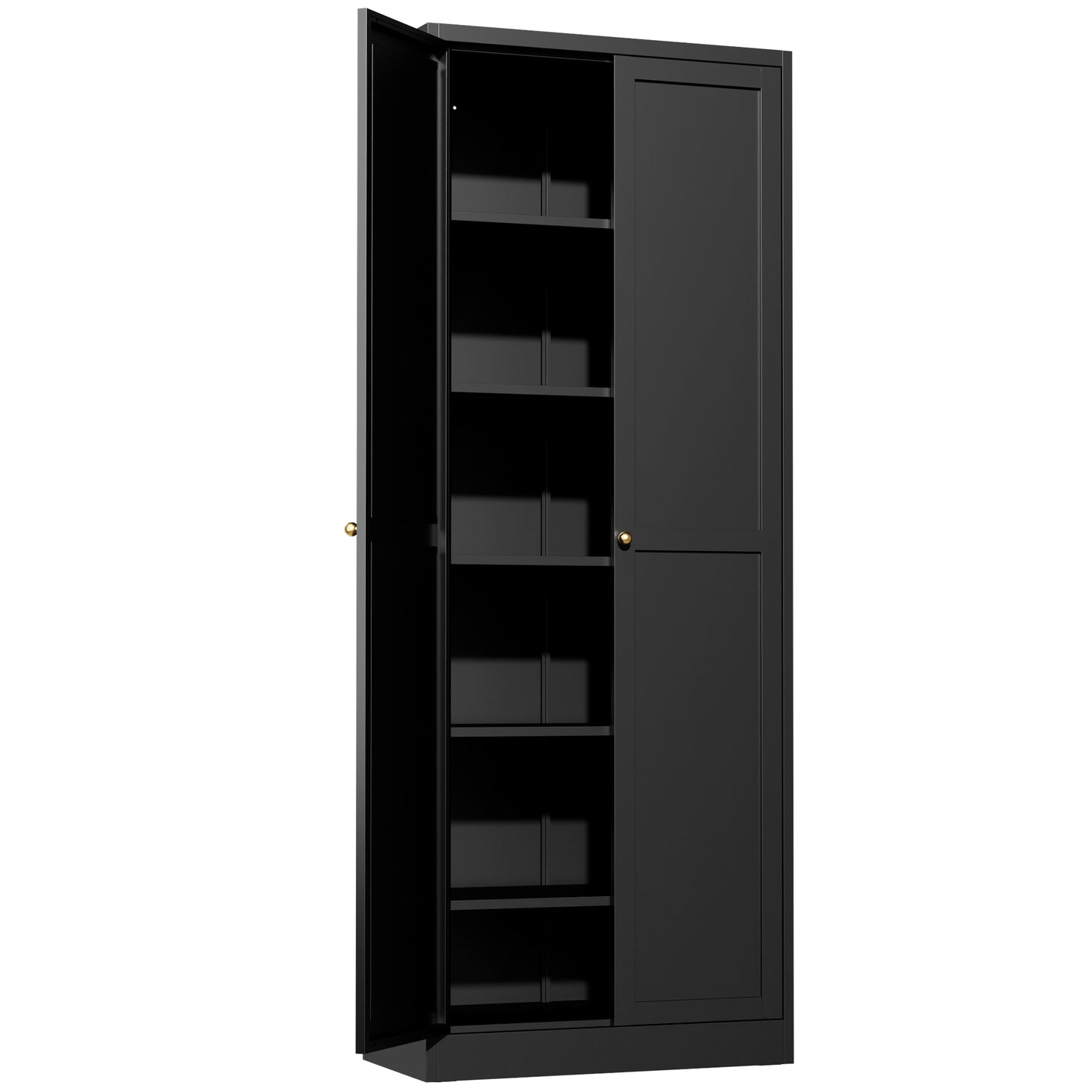 VIYET 72" Black Metal Kitchen Pantry Cabinet with Doors, 5 Adjustable Shelves, Heavy-Duty Tool-Free Freestanding Organizer