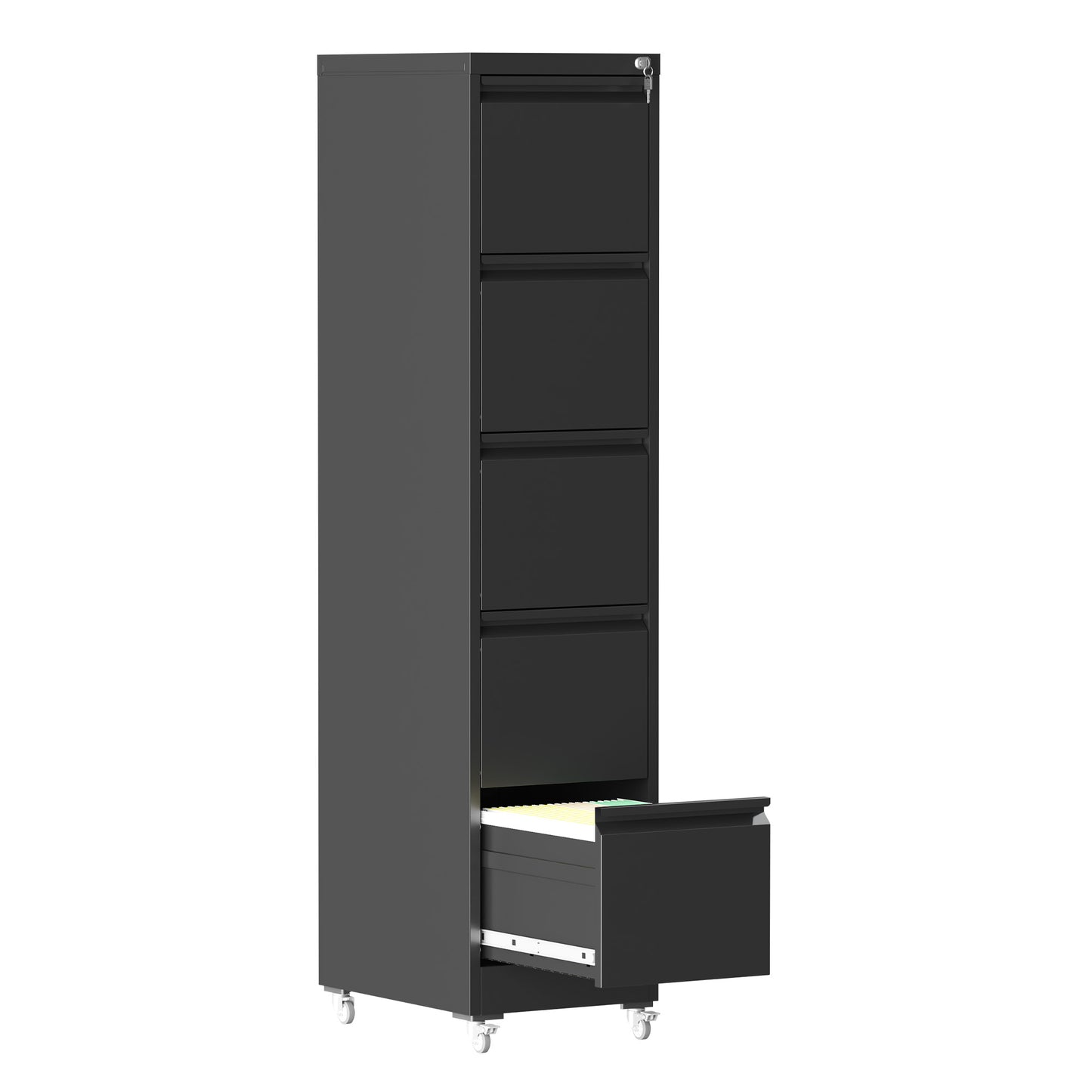 VIYET 64"H 5-Drawer Black Metal Vertical File Cabinet with Lock & Wheels, Heavy-Duty Storage for Home Office, Fits A4/Letter/Legal (Assembly Required)