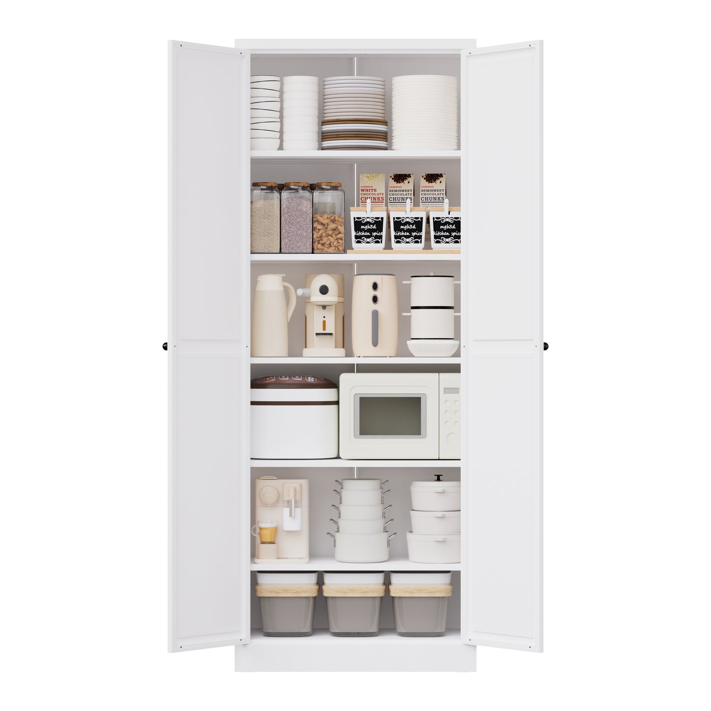 VIYET 72" Metal Pantry Cabinet with Doors, White Kitchen Storage Cabinet, Freestanding Organizer with 5 Adjustable Shelves
