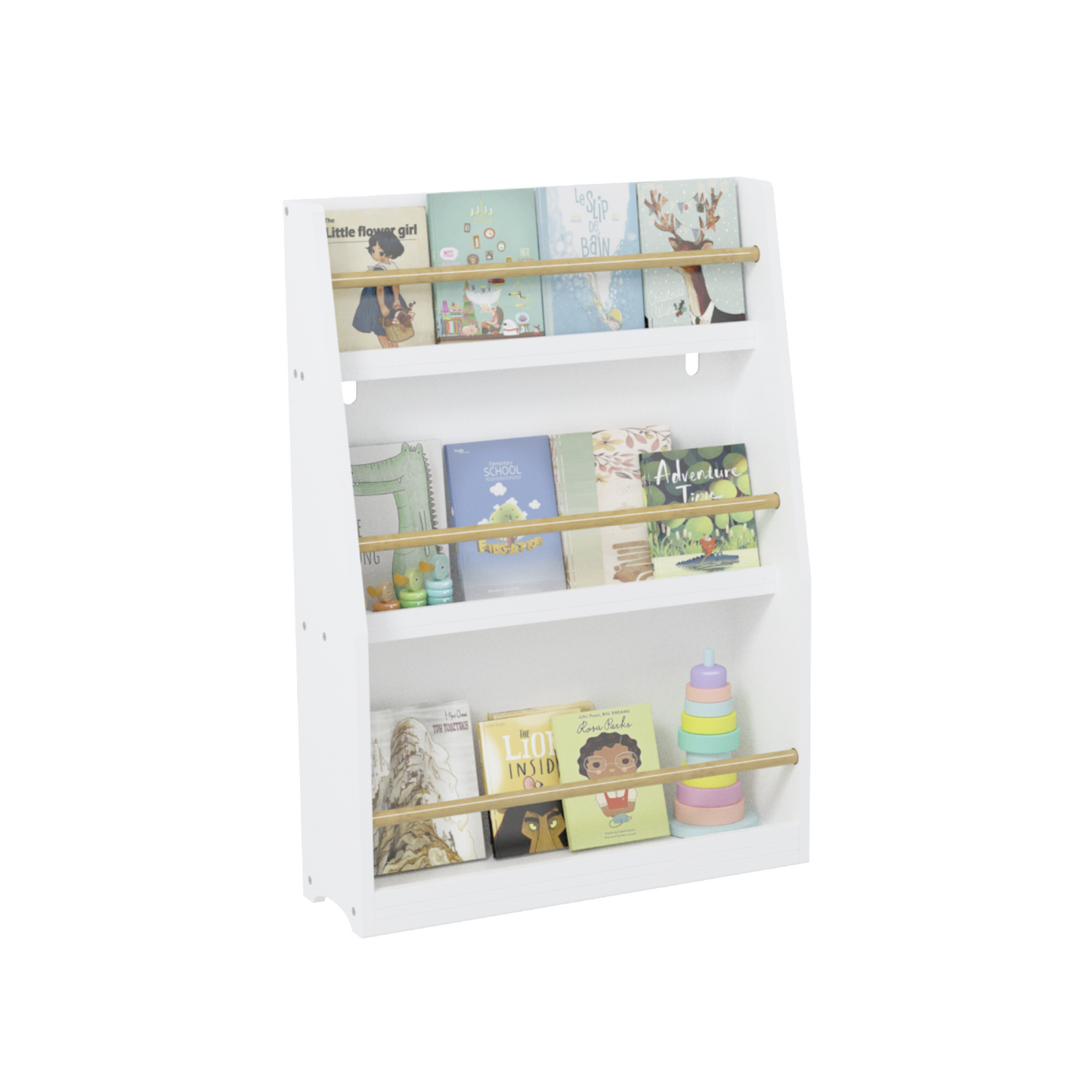 VIYET 3 Tier Kids Bookshelf, Front Facing Book Display Rack for Toddlers, Wooden Book Organizer for Bedroom, Playroom, Nursery and Classroom, White