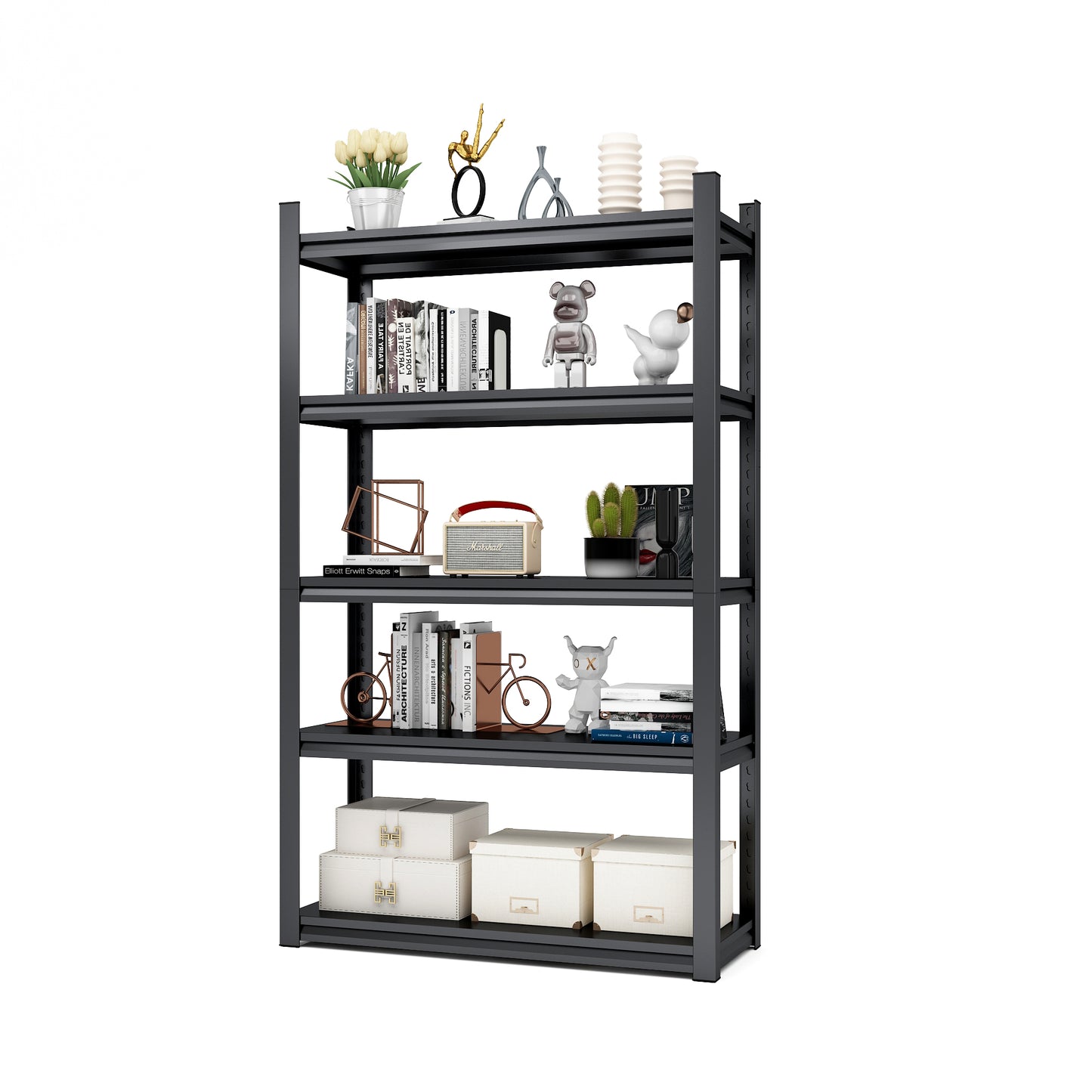 VIYET 72" 5-Tier Heavy-Duty Metal Storage Shelves - 2000lbs Total Capacity Adjustable 35.4" W Rack for Garage, Kitchen & Warehouse, Black