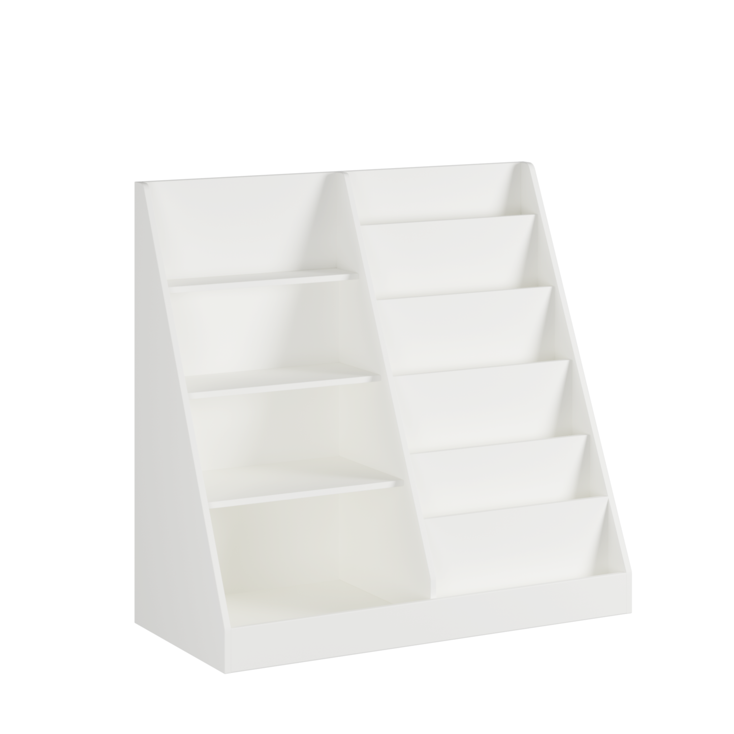 VIYET Kids Bookshelf and Toy Storage Organizer, 4 Tier Wooden Book Display Shelf with Storage Bin for Playroom, Nursery and Bedroom, White