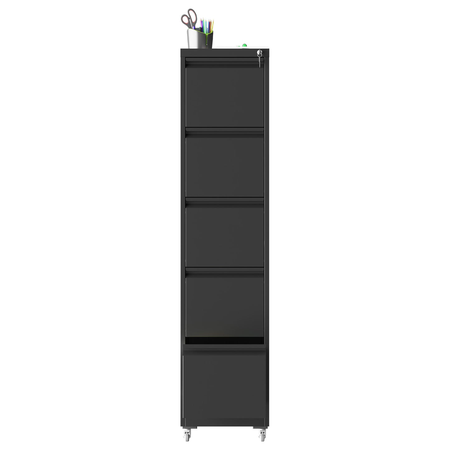 VIYET 64"H 5-Drawer Black Metal Vertical File Cabinet with Lock & Wheels, Heavy-Duty Storage for Home Office, Fits A4/Letter/Legal (Assembly Required)