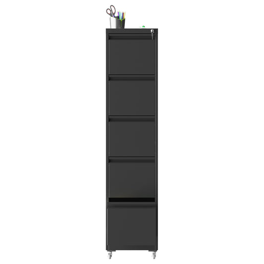 VIYET 5-Drawer Rolling Metal File Cabinet with Lock, Vertical Filing Cabinet on Wheels for A4, Letter & Legal Files, Black