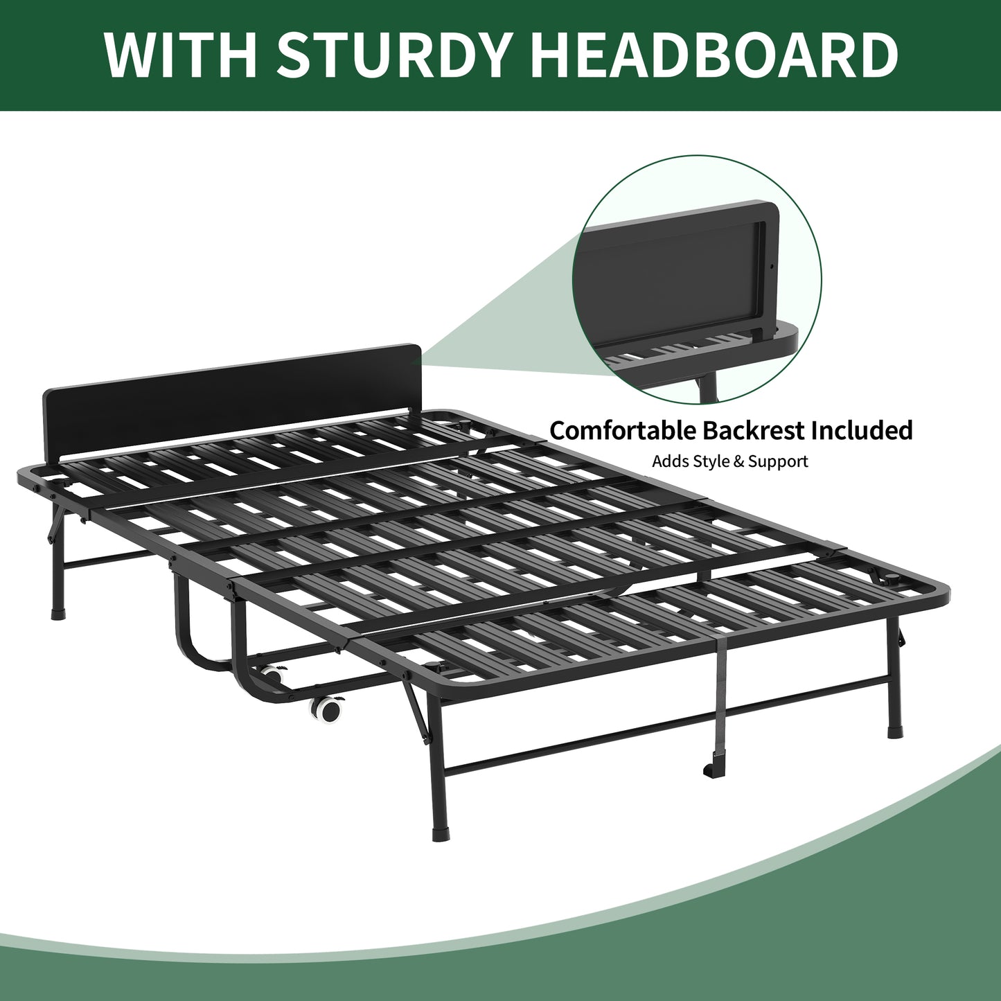 VIYET Folding Guest Bed with Adjustable Headboard, 5" Memory Foam Mattress, 450LB Heavy Duty Rollaway Bed for Adults