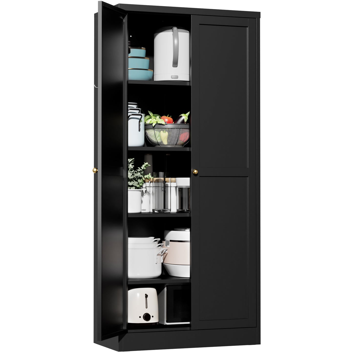 VIYET 61" Black Metal Kitchen Pantry Cabinet, 4 Adjustable Shelves 110lb Capacity, Heavy Duty Freestanding Organizer