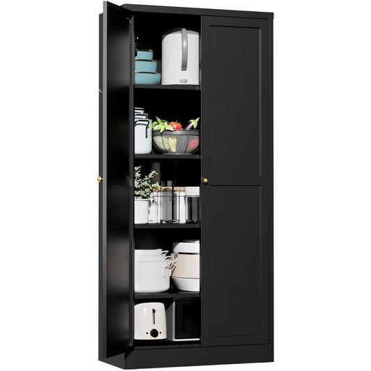 VIYET 61" Black Metal Kitchen Pantry Cabinet, 4 Adjustable Shelves 110lb Capacity, Heavy Duty Freestanding Organizer
