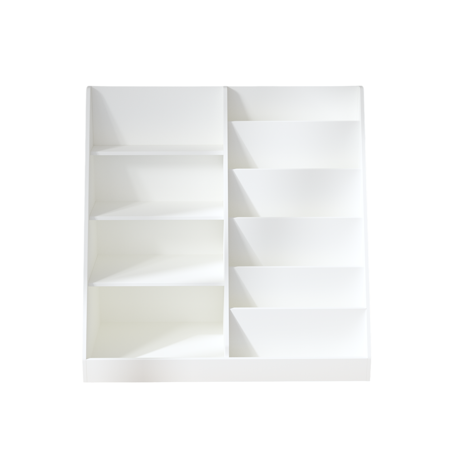VIYET Kids Bookshelf and Toy Storage Organizer, 4 Tier Wooden Book Display Shelf with Storage Bin for Playroom, Nursery and Bedroom, White