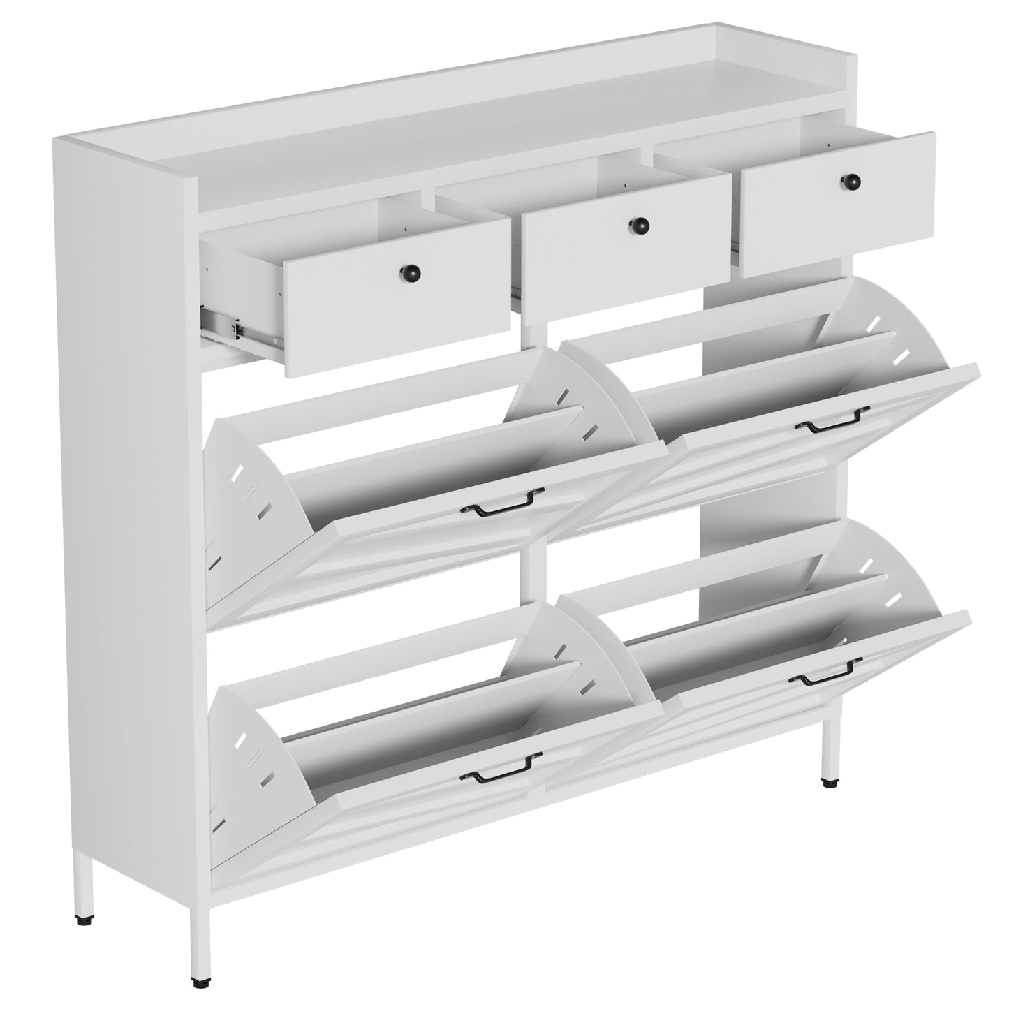 VIYET Metal Shoe Cabinet White, 4 Flip Drawers + 3 Storage Drawers, Entryway Shoe Storage Cabinet, Anti-Tip Narrow Shoe Organizer