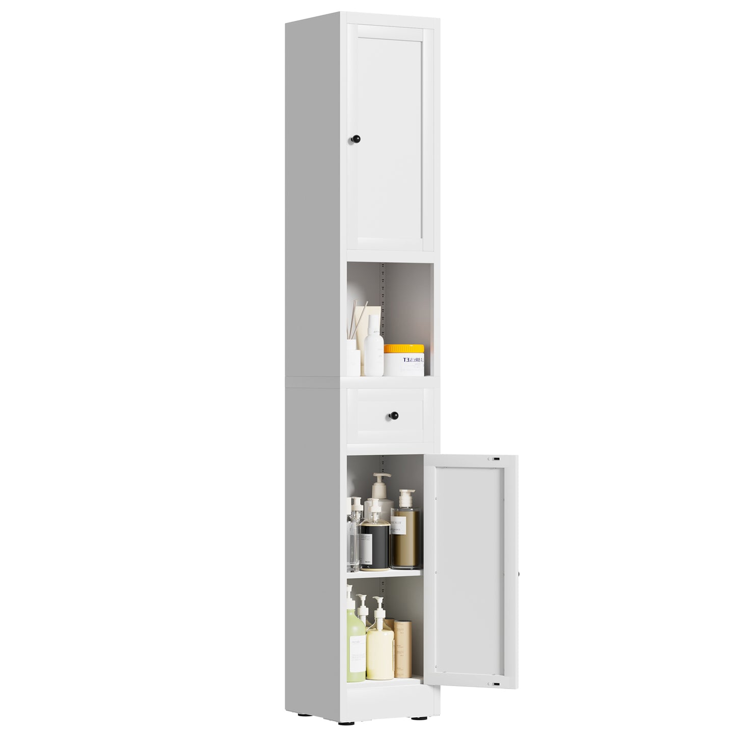 VIYET 71" Tall Bathroom Storage Cabinet, Narrow Metal Linen Cabinet with 2 Doors, Adjustable Shelves, Freestanding Storage Organizer