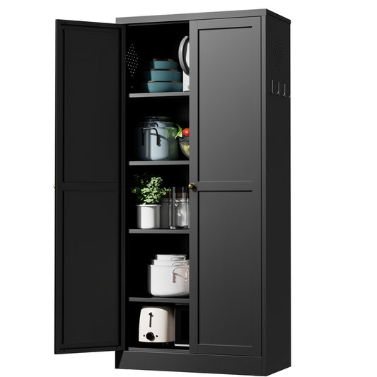 VIYET 61" Metal Pantry Cabinet with 4 Adjustable Shelves, Freestanding Kitchen Storage Cabinet for Pantry, Dining Room & Utility Room, Black