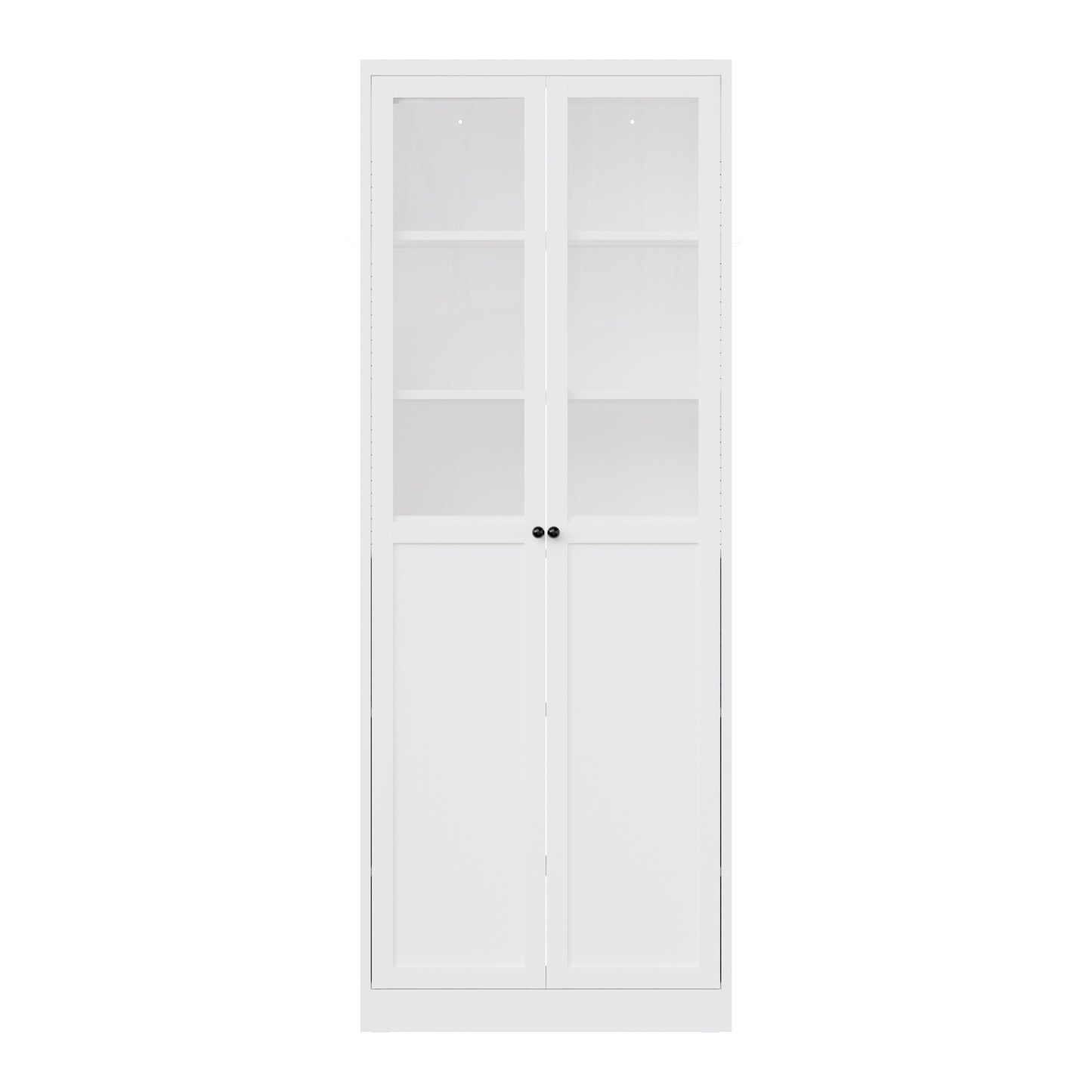 VIYET 72" Glass Door Metal Pantry Cabinet, White Kitchen Storage Cabinet with 5 Adjustable Shelves, Freestanding Display Cabinet