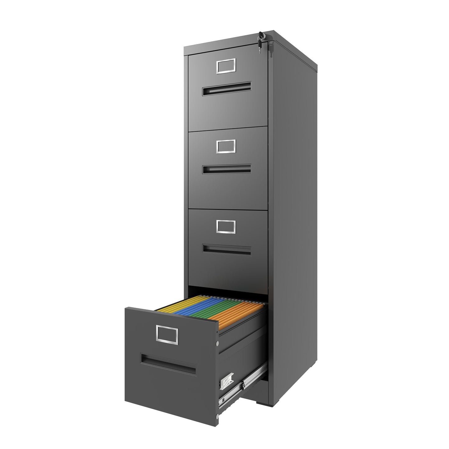 VIYET 52"H 4-Drawer Narrow Metal Vertical File Cabinet with Lock, Black, Fits A4/Letter/Legal, Home Office Steel Filing Cabinet