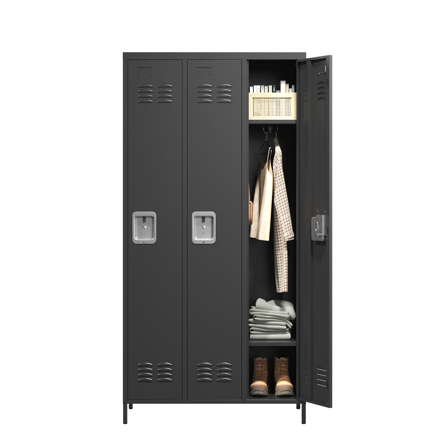 VIYET 72" 3 Door Metal Locker Storage Cabinet with Locks, Freestanding Employee Locker for Office, School, Gym, Garage & Home, Black