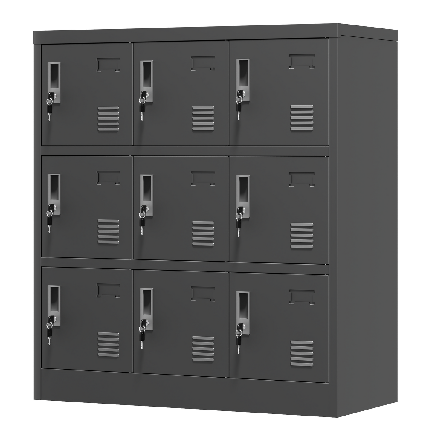 VIYET 9-Door Metal Storage Locker with Lock and Card Slot, Black Freestanding Cabinet for Office, Gym, School & Home Storage