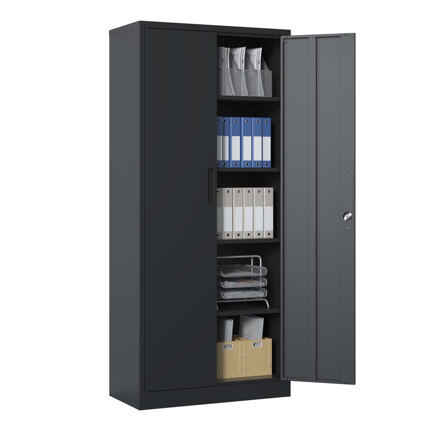 VIYET 72"H Metal Garage Storage Cabinet, Black Lockable Steel Cabinet with 4 Adjustable Shelves & Doors for Home Office Pantry Classroom