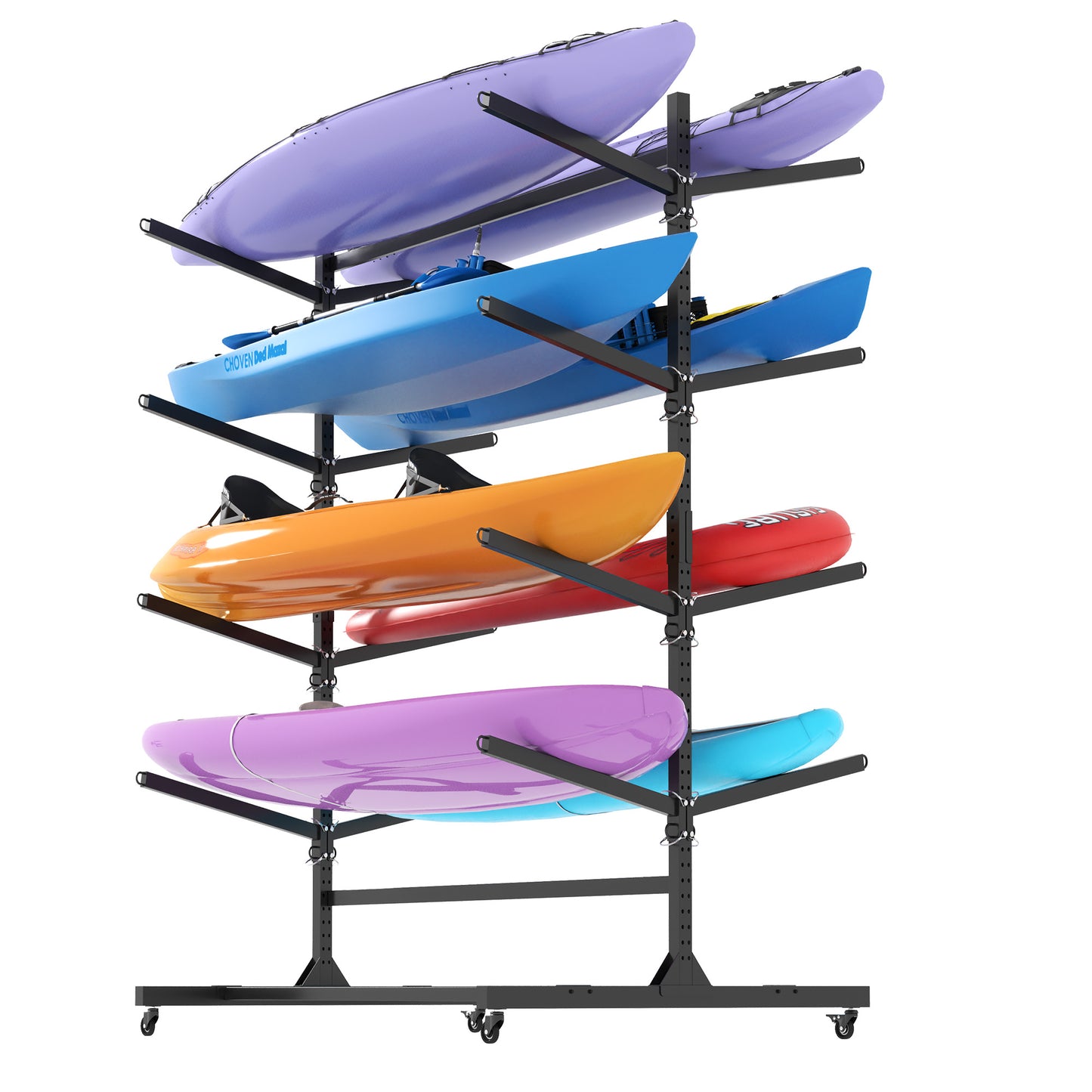 VIYET 80"H 8-Kayak Heavy-Duty Freestanding Storage Rack,Adjustable Metal Stand with Wheels,800LBS Capacity for Garage/Indoor/Outdoor(Black)