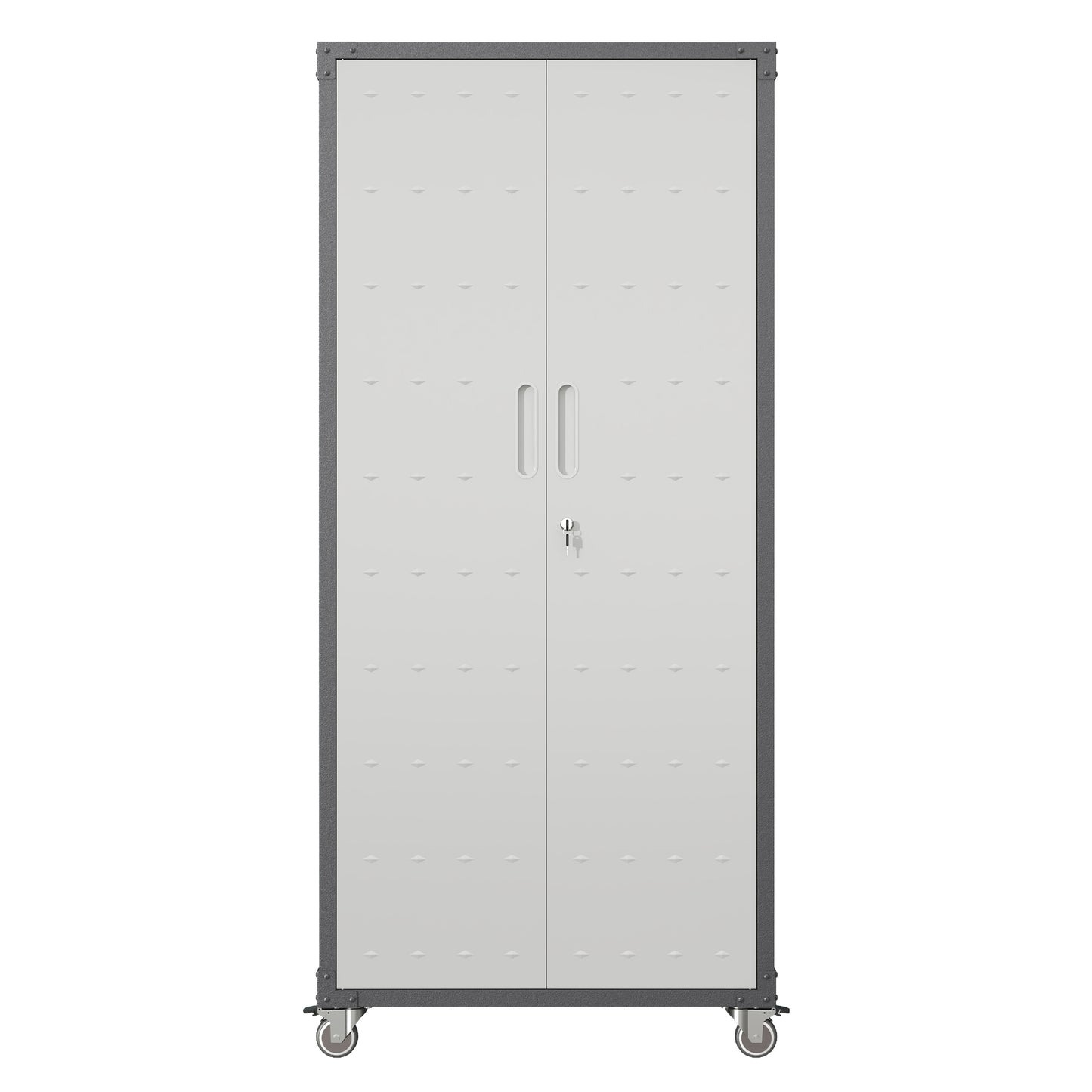 VIYET 71"H Heavy-Duty Steel Garage Cabinet with Wheels & Lock - 3 Adjustable Shelves, 2 Hinged Doors, Mobile Organizer for Garage/Home/Office/School, Black+Gray