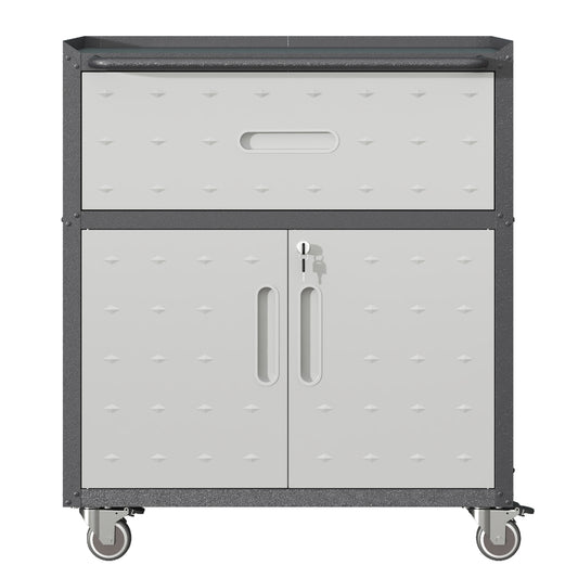 VIYET 35"H Heavy-Duty Mobile Steel Tool Cabinet, 360° Lockable Casters, 3-Sided Top Fence, Garage/Home/Office/Workshop, Black+Gray
