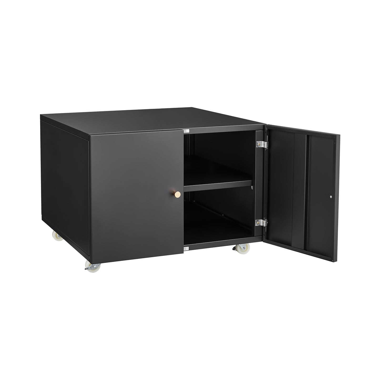VIYET 23.6" Black Steel Double-Door Printer Cabinet, 360° Lockable Casters & Adjustable Shelves, Waterproof