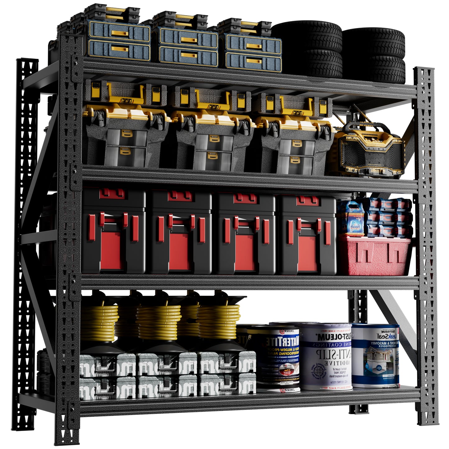 VIYET 4-Shelf Heavy Duty Metal Garage Shelving, 5000 LBS Capacity Adjustable Industrial Storage Unit, 63"H×67"W×23.7", Open Rack for Warehouse Gym, Black