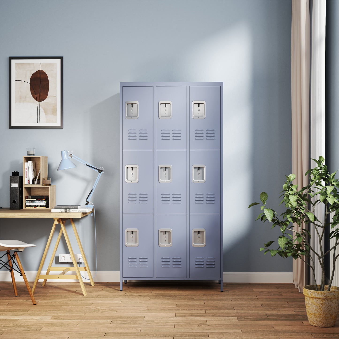 VIYET 72" Metal Storage Locker, 9 Door Lockable Employee Locker Cabinet, Freestanding Steel Locker for School, Office, Gym & Garage, Gray