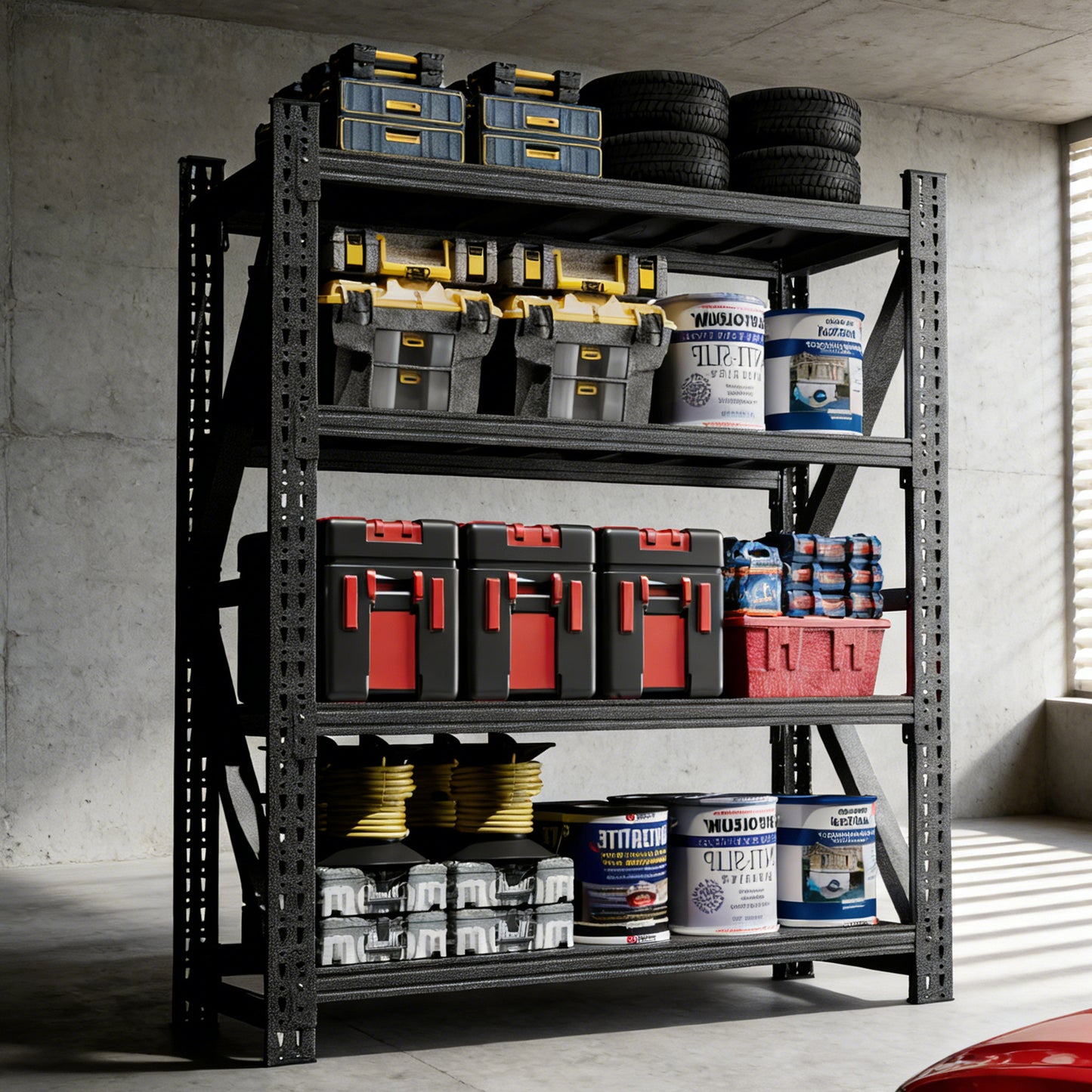 VIYET 69"H 4-Tier Heavy Duty Metal Garage Storage Shelves, 4000 LBS Adjustable Industrial Steel Shelving Unit, Open Rack for Warehouse Basement Workshop, Black