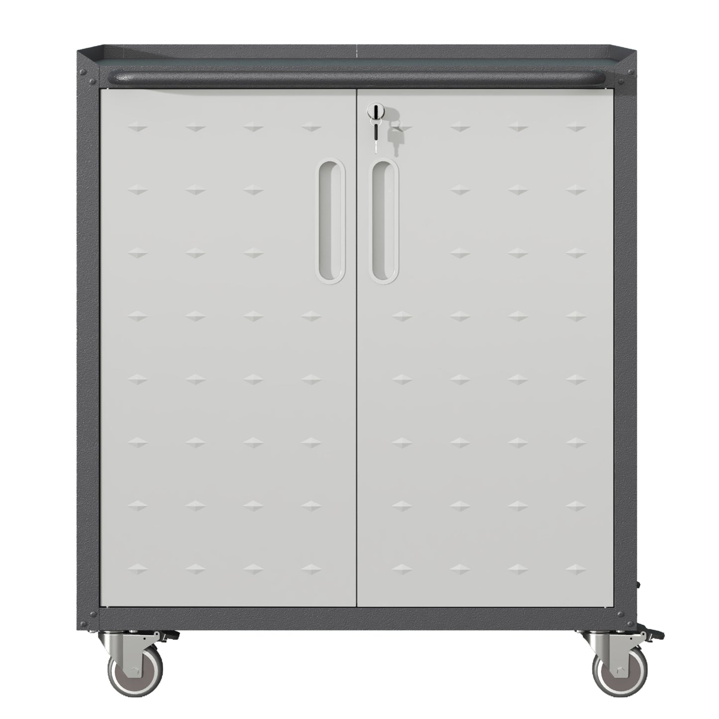 VIYET 34"H Heavy-Duty Steel Garage Cabinet with Wheels & Lock - Adjustable Shelves, Black+Gray Diamond-Plate Design (Garage/Home/Office/Workshop)