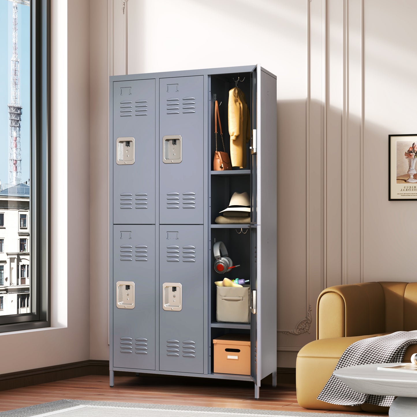 VIYET 72"H 6-Door Metal Locker Cabinet, Gray Steel Storage w/ Independent Locks (for Employee/Gym/Office/School)