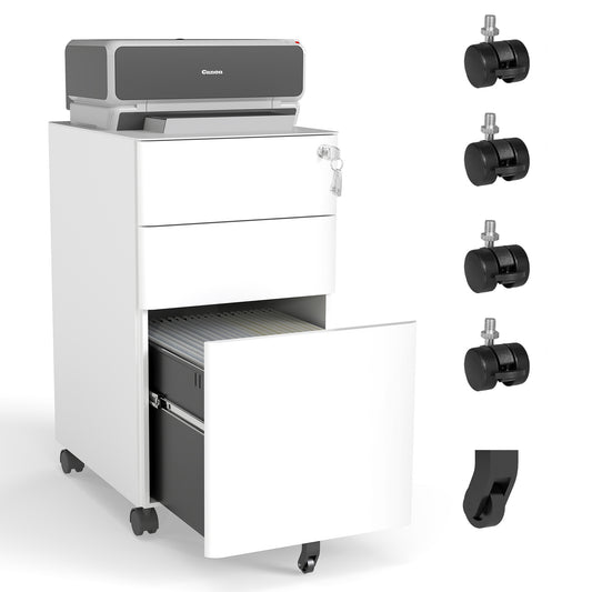 VIYET 3 Drawer Mobile File Cabinet with Lock, Steel Under Desk Rolling Filing Cabinet, Anti-Tip Design for Home Office