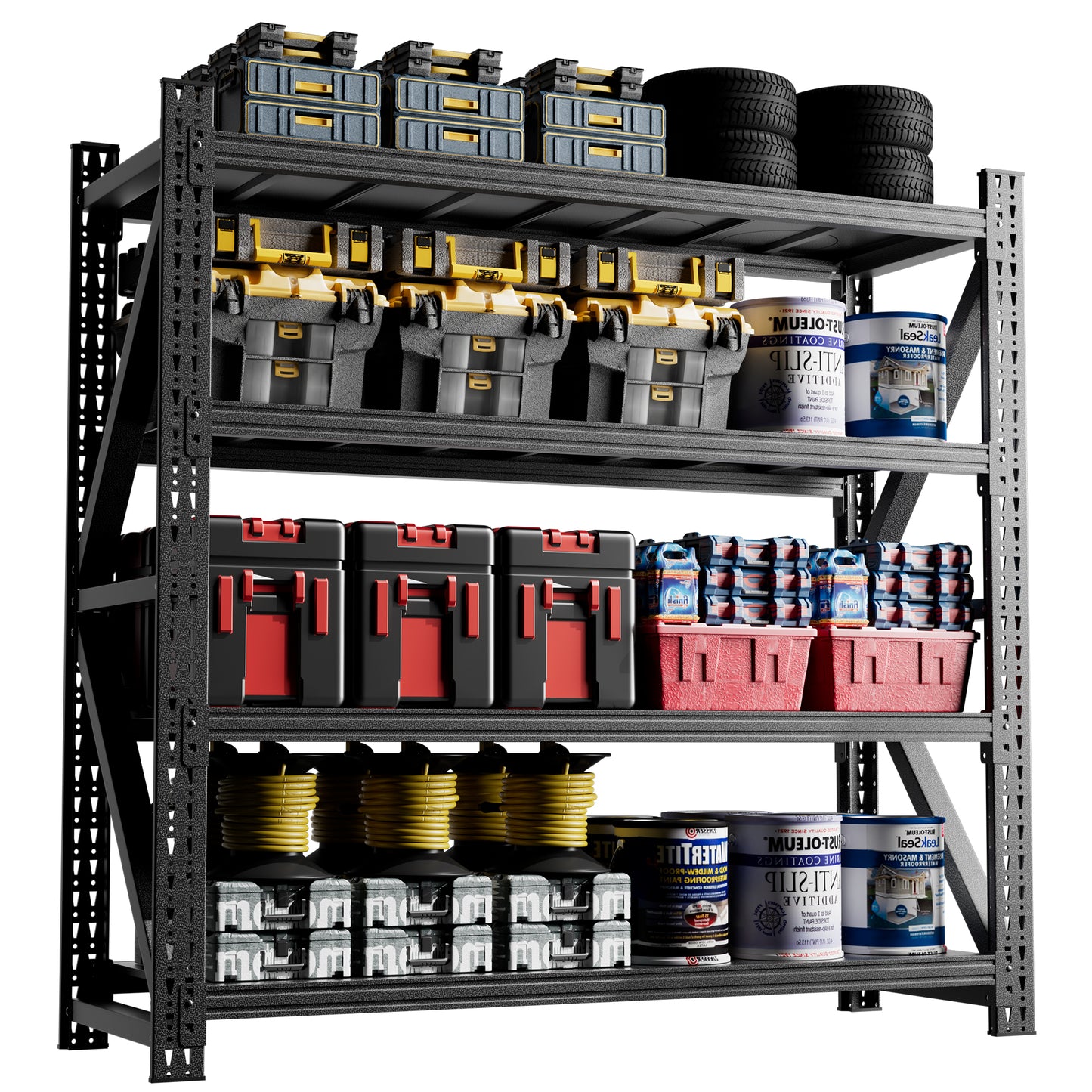VIYET 69"H 5000LBS Industrial Shelving, 4-Tier Adjustable Heavy Duty Metal Garage Rack, Black for Warehouse Gym