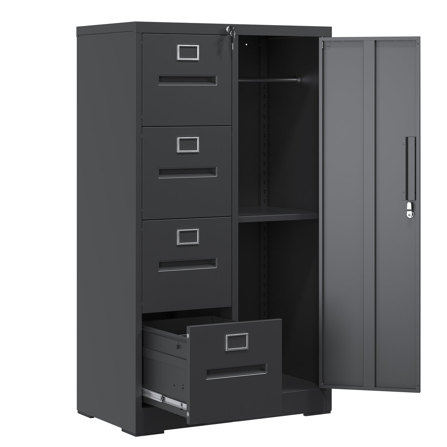 VIYET Black Metal Vertical Filing Cabinet with Lock, 4 Drawers & 1 Door Steel Storage Locker for Office Home School Bedroom