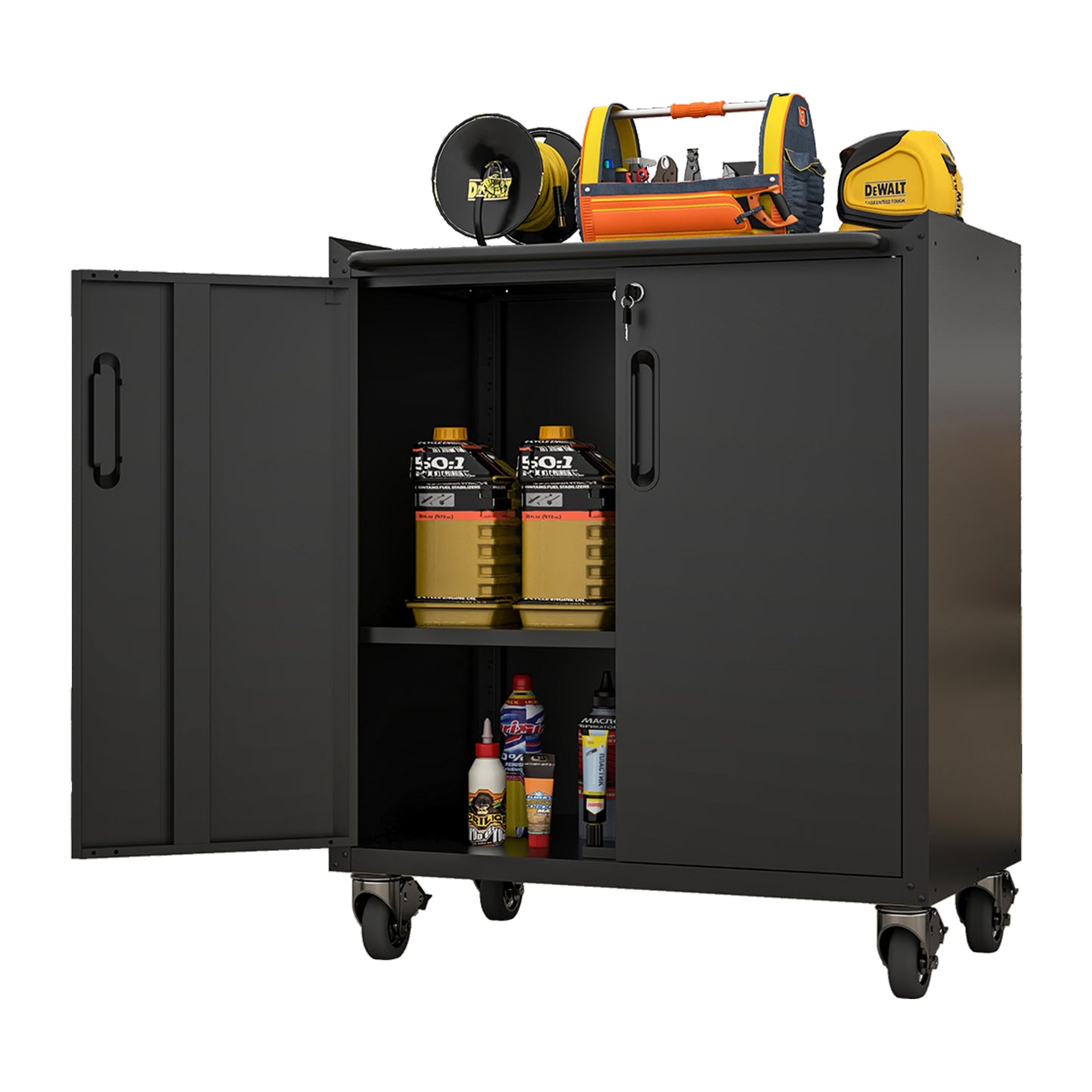 VIYET 31"H Heavy-Duty Mobile Steel Cabinet,Lockable (2 Keys)+Adjustable Shelf,360° Silent Casters, DIY Worktop, Garage/Home/Office/Kitchen