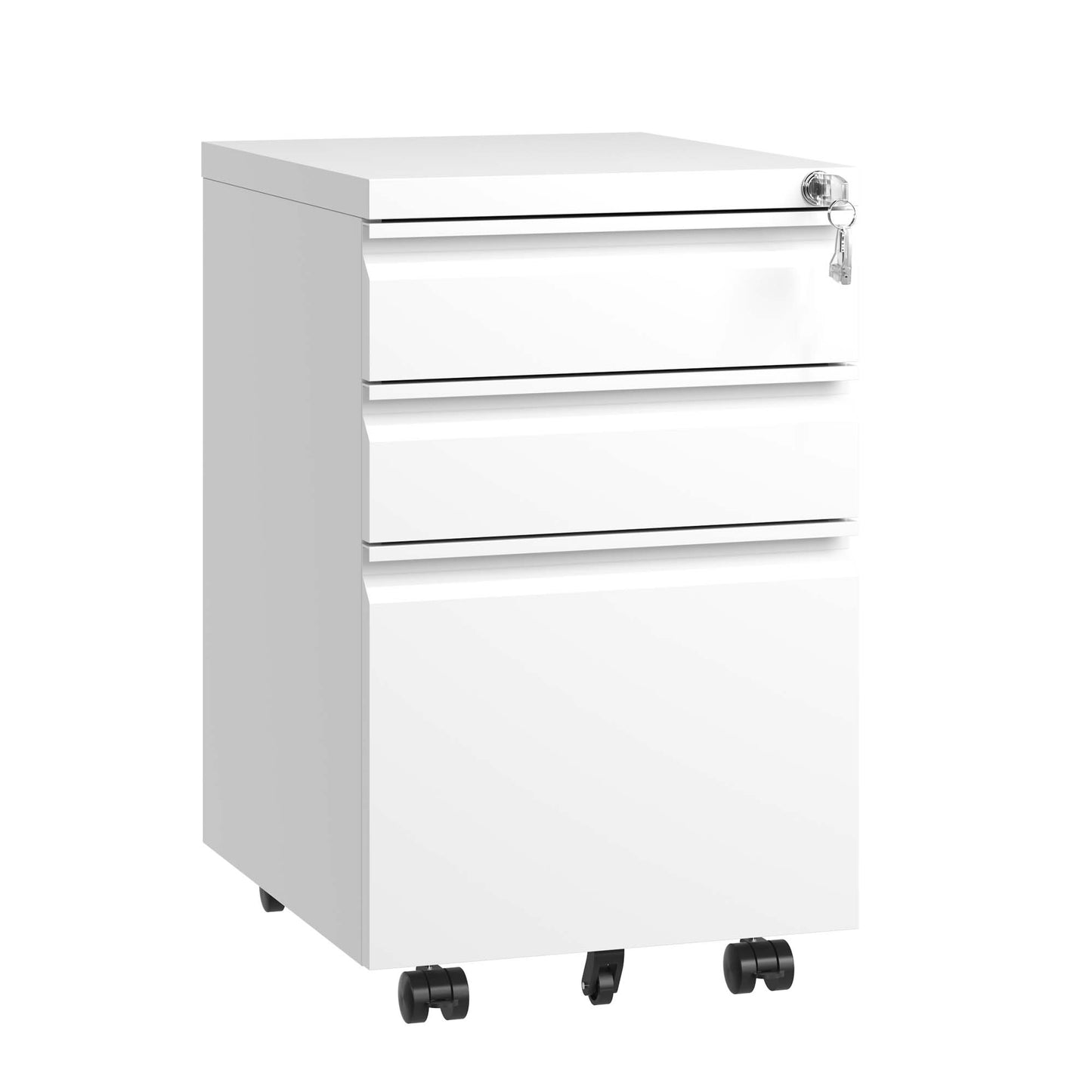 VIYET 3-Drawer Mobile File Cabinet with Lock, Rolling Metal Filing Cabinet for Home Office, Fits Letter, Legal & A4 Files, White