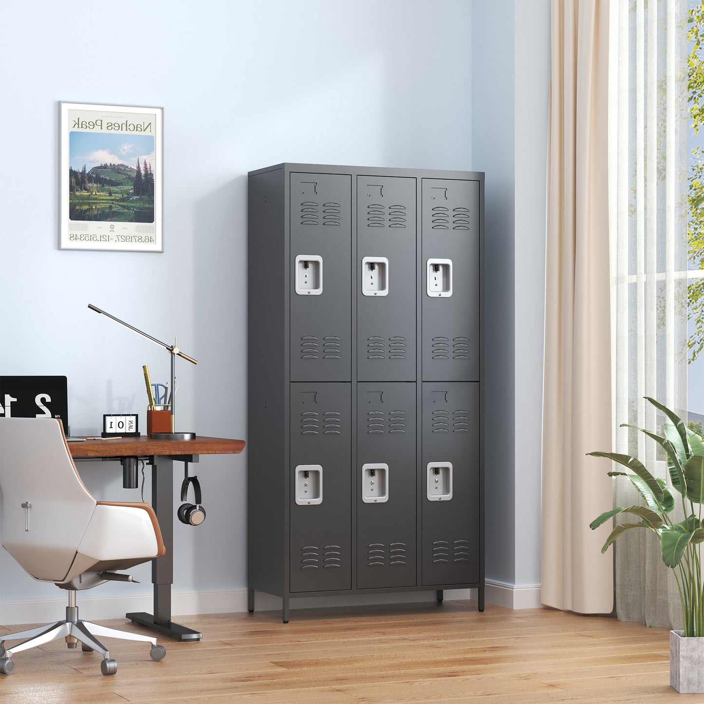 VIYET 72" 6 Door Metal Storage Locker Cabinet with Locks, Freestanding Employee Locker for Office, School, Gym, Garage & Home, Black