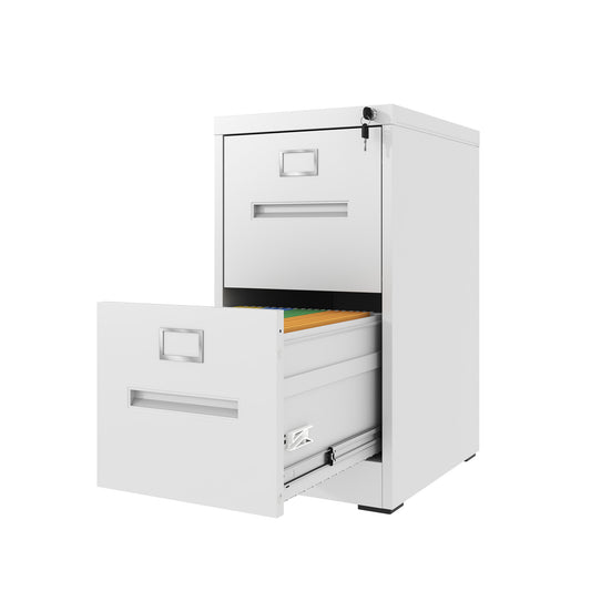 VIYET 28"H 2-Drawer White Narrow Metal Vertical File Cabinet with Lock, Steel Filing Cabinet for Home Office(Assembly Required)