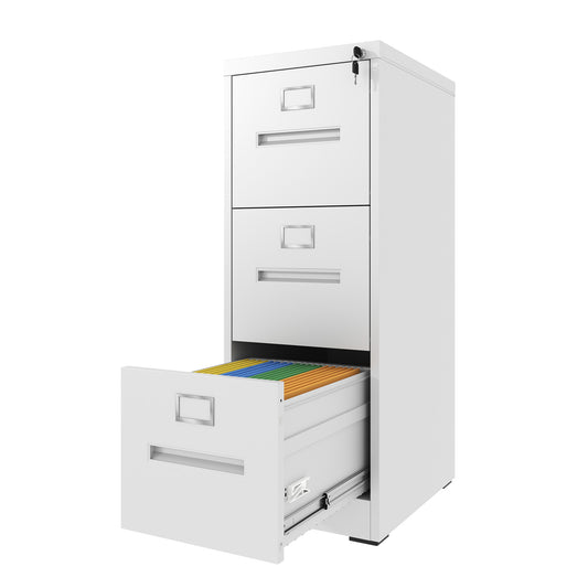 VIYET 40"H 3-Drawer White Narrow Metal Vertical File Cabinet with Lock, Steel Filing Cabinet for Home Office, Fits A4/Legal/Letter (Assembly Required)