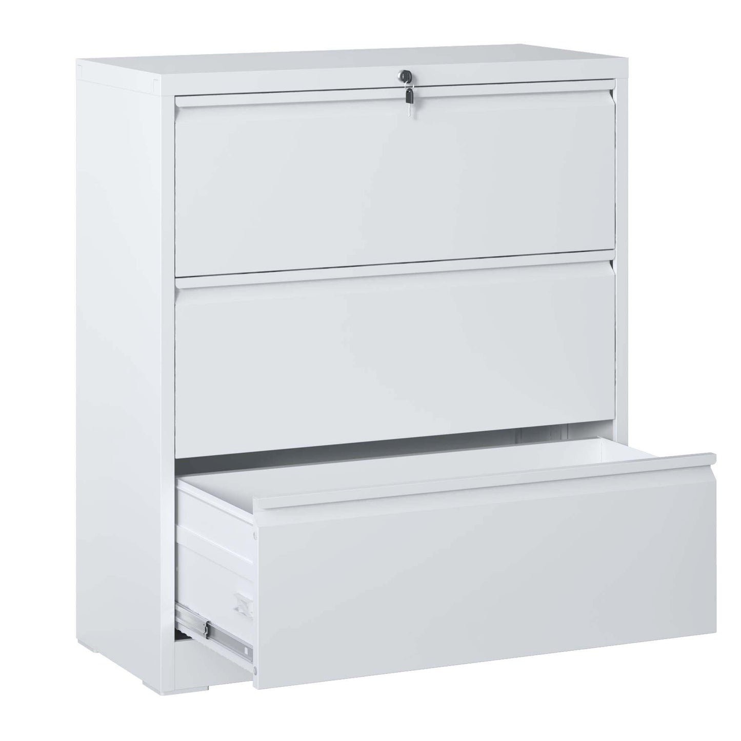 VIYET - 35"W 3-Drawer Lateral File Cabinet with Lock, Metal Filing Cabinet for Home Office, Fits Legal/Letter/A4/F4, White