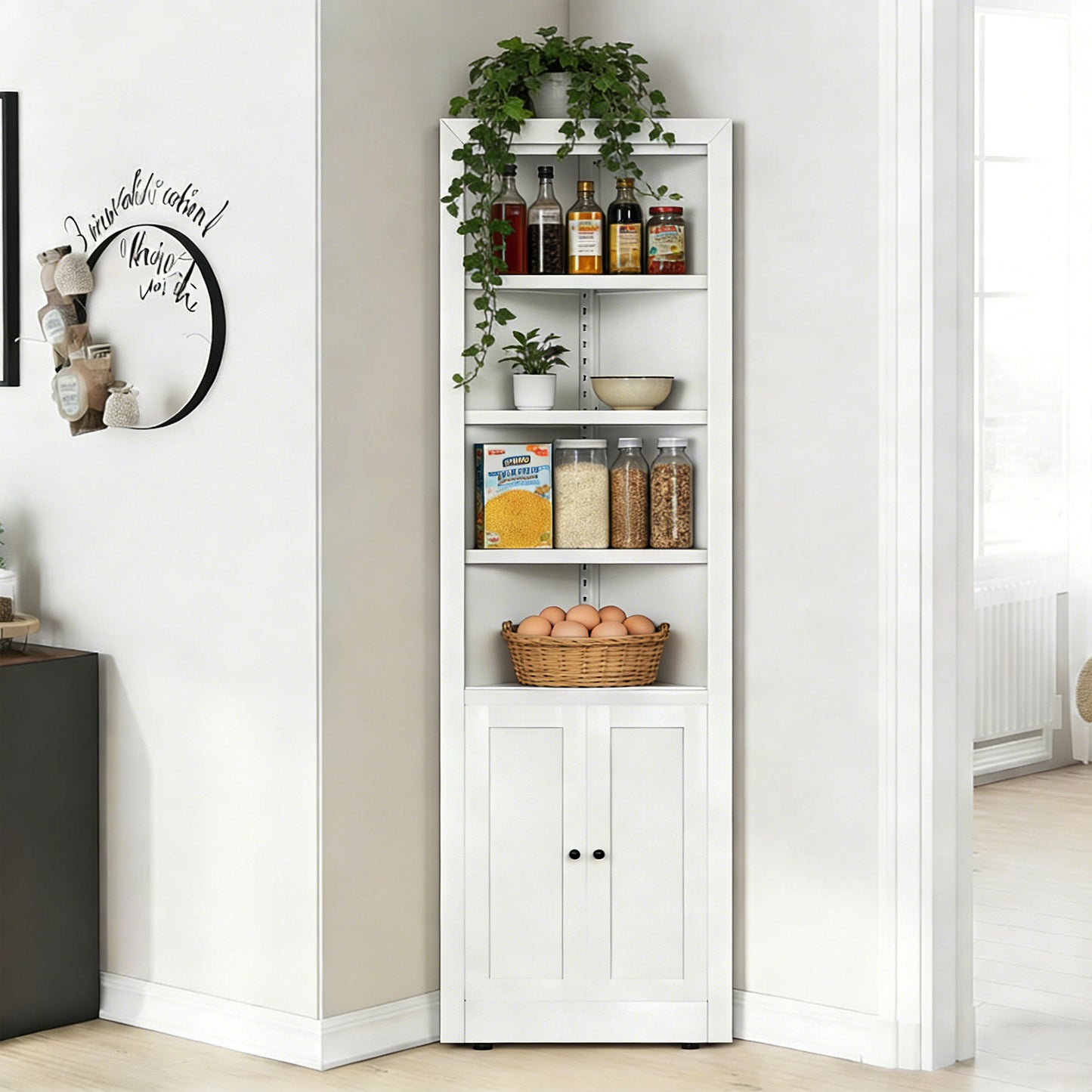 VIYET 71" Tall Corner Storage Cabinet, 5-Tier Metal Corner Cabinet with Adjustable Shelves, Freestanding Space-Saving Organizer