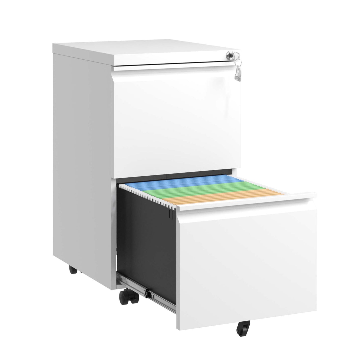 VIYET 2-Drawer Mobile Metal File Cabinet in Antique White with Lock, Rolling Office Storage for Letter, Legal & A4 Hanging Files, Fully Assembled