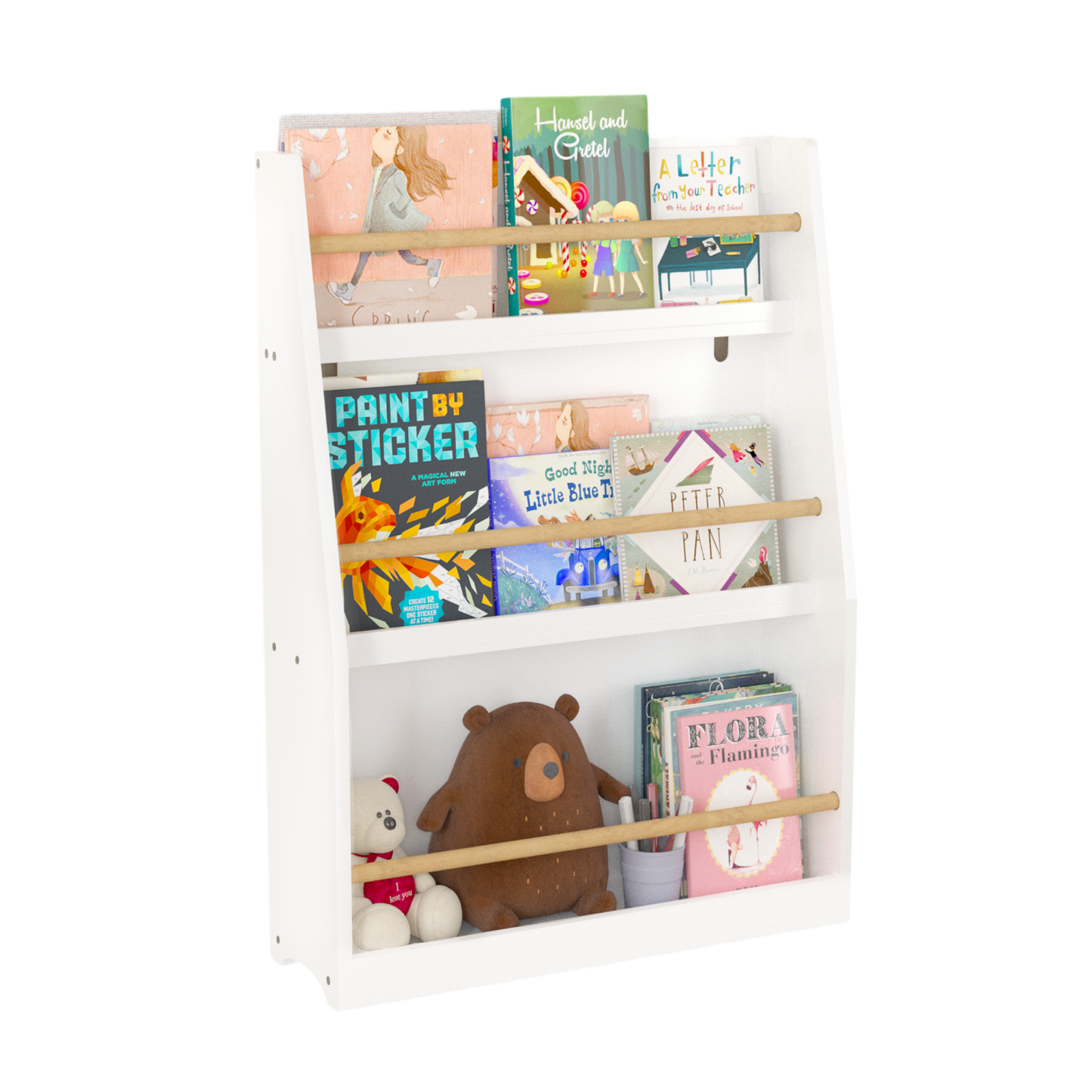 VIYET 3 Tier Kids Bookshelf, Front Facing Book Display Rack for Toddlers, Wooden Book Organizer for Bedroom, Playroom, Nursery and Classroom, White