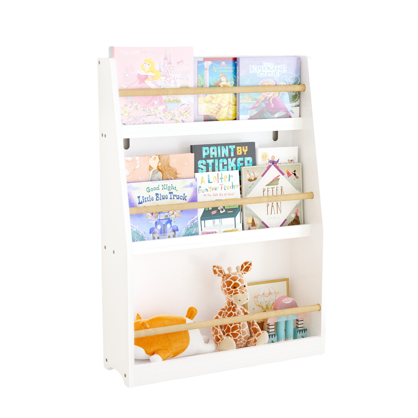VIYET 3 Tier Kids Bookshelf, Front Facing Book Display Rack for Toddlers, Wooden Book Organizer for Bedroom, Playroom, Nursery and Classroom, White