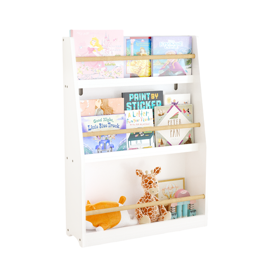 VIYET 3 Tier Kids Bookshelf, Front Facing Book Display Rack for Toddlers, Wooden Book Organizer for Bedroom, Playroom, Nursery and Classroom, White