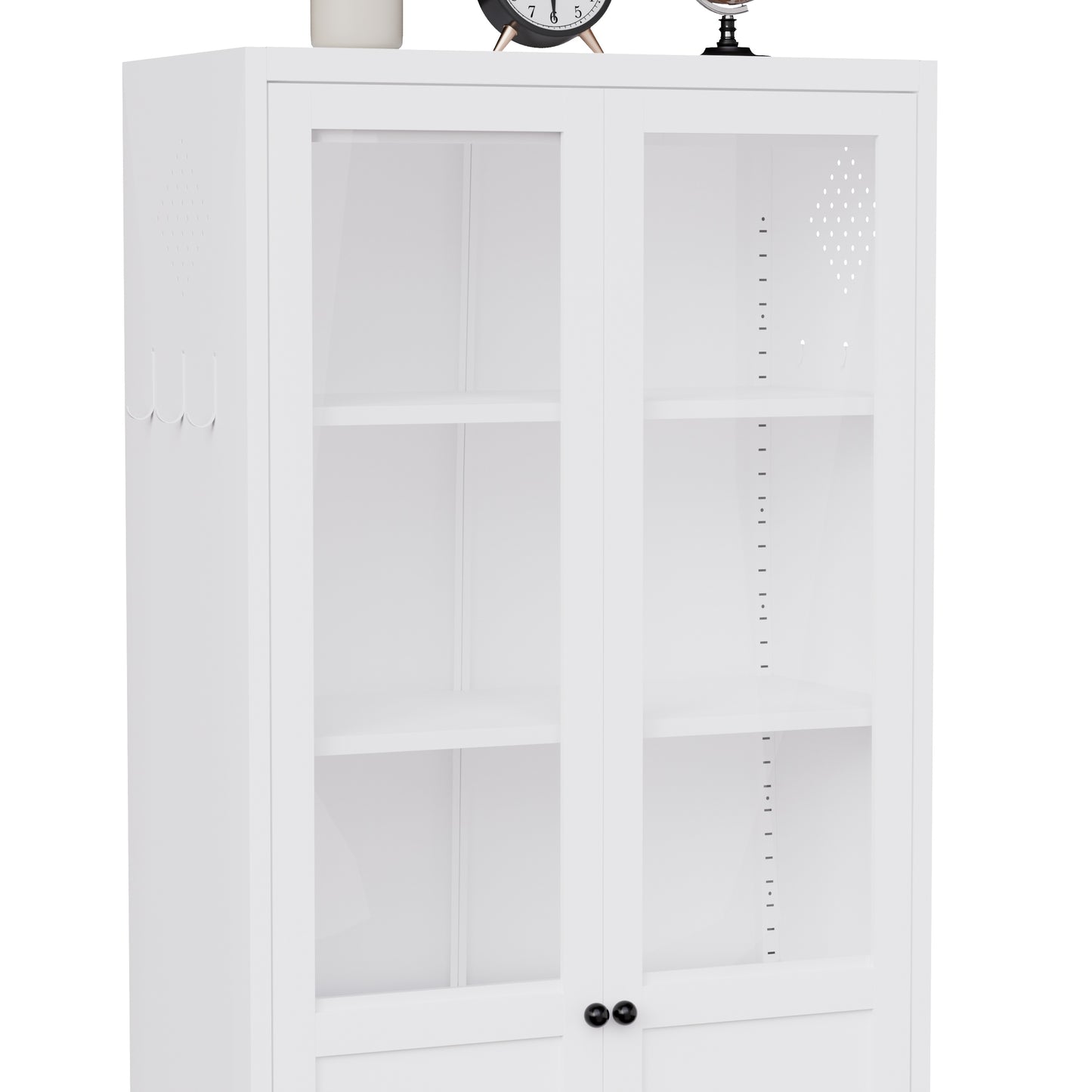 VIYET 72" Glass Door Metal Pantry Cabinet, White Kitchen Storage Cabinet with 5 Adjustable Shelves, Freestanding Display Cabinet