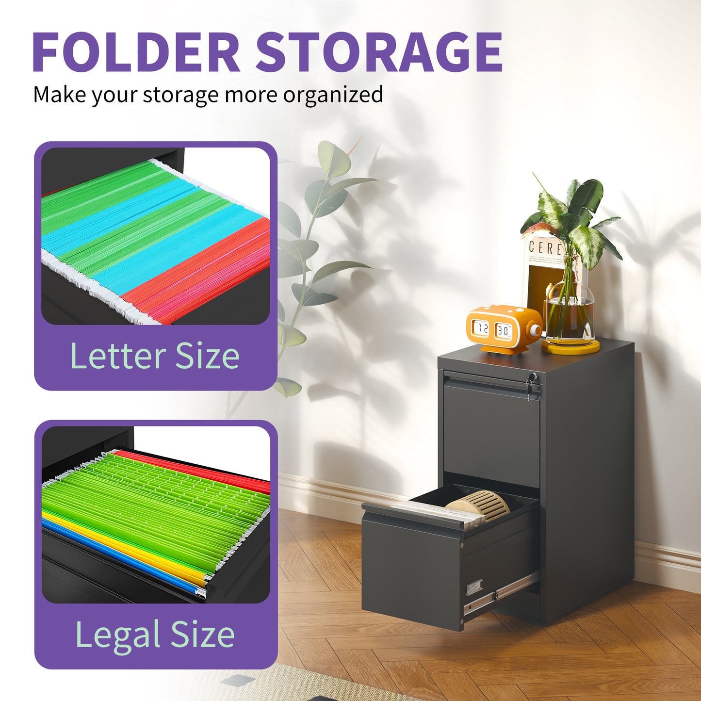 VIYET 28"H 2-Drawer Metal Vertical File Cabinet with Lock,Steel Filing Cabinet for Home Office, Fits A4/Legal/Letter Size